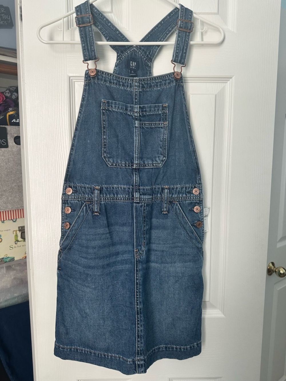 GAP Blue Denim Overall Skirt with Copper Buttons